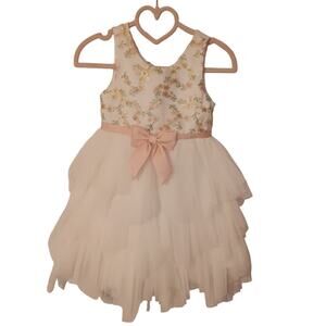 American Princess Gown / 2T / Pink and Ivory with Flowers / Tie back